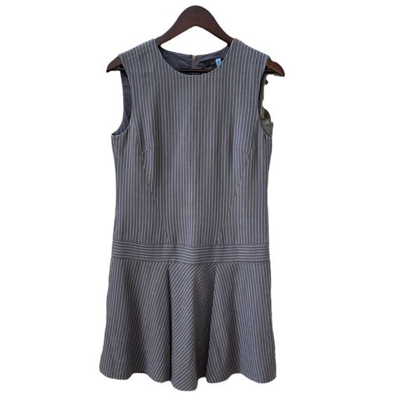 J.Crew Womens Drop Waist Pinstripe Gray Work Wool Dress and Jacket sz 4 - Picture 2 of 16